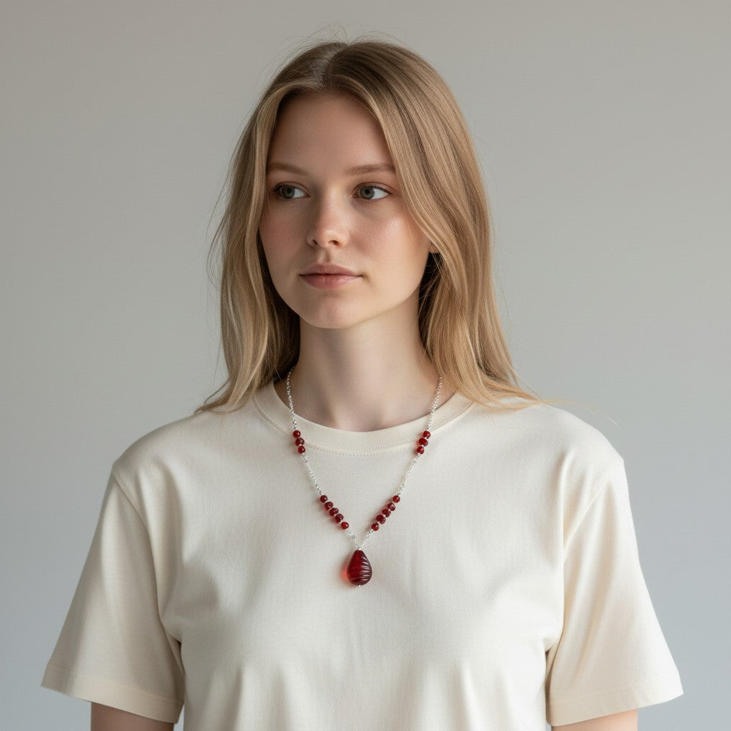MURANO CORTE MURRINA: Authentic Murano Hand-Made Glass Necklace - MAYA Design BORDO-BURGUNDY