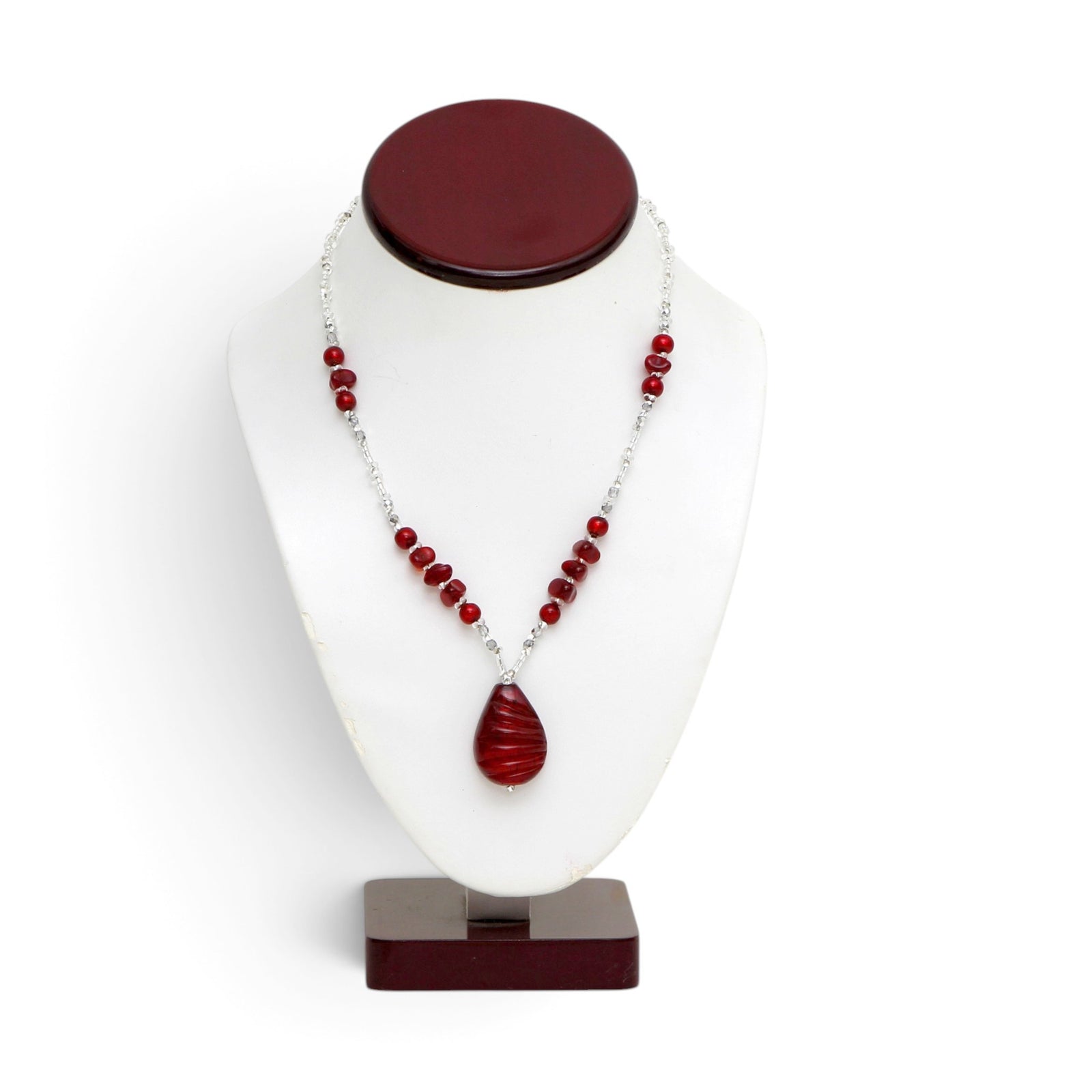 MURANO CORTE MURRINA: Authentic Murano Hand-Made Glass Necklace - MAYA Design BORDO-BURGUNDY
