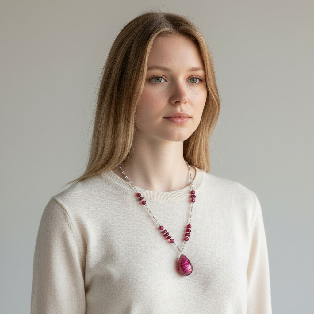MURANO CORTE MURRINA: Authentic Murano Hand-Made Glass Necklace - MAYA Design RED