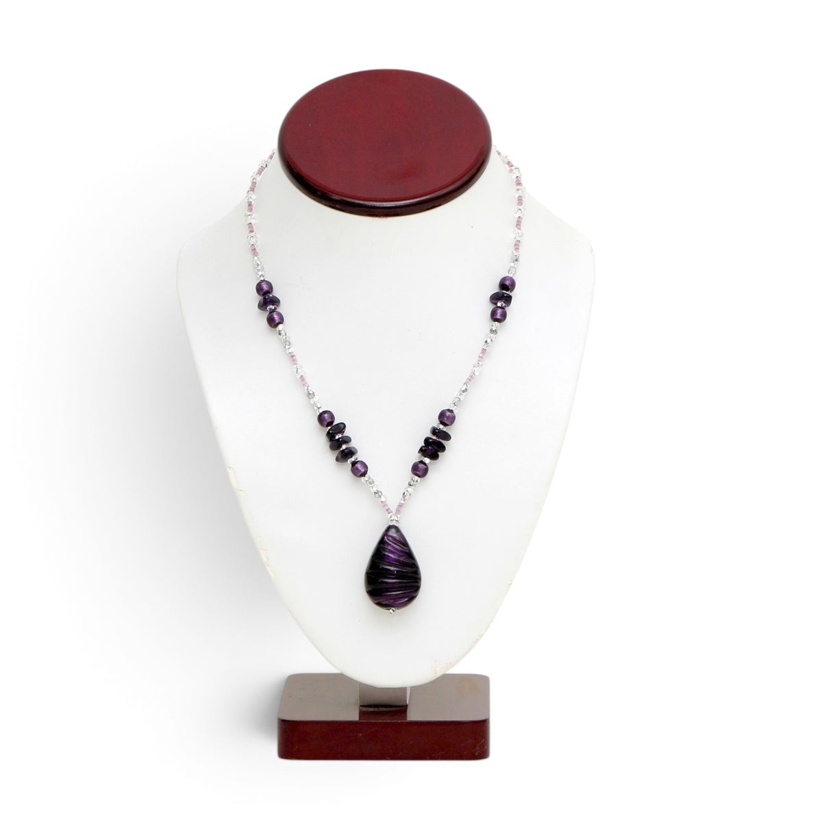 MURANO CORTE MURRINA: Authentic Murano Hand-Made Glass Necklace - MAYA Design VIOLET-PURPLE