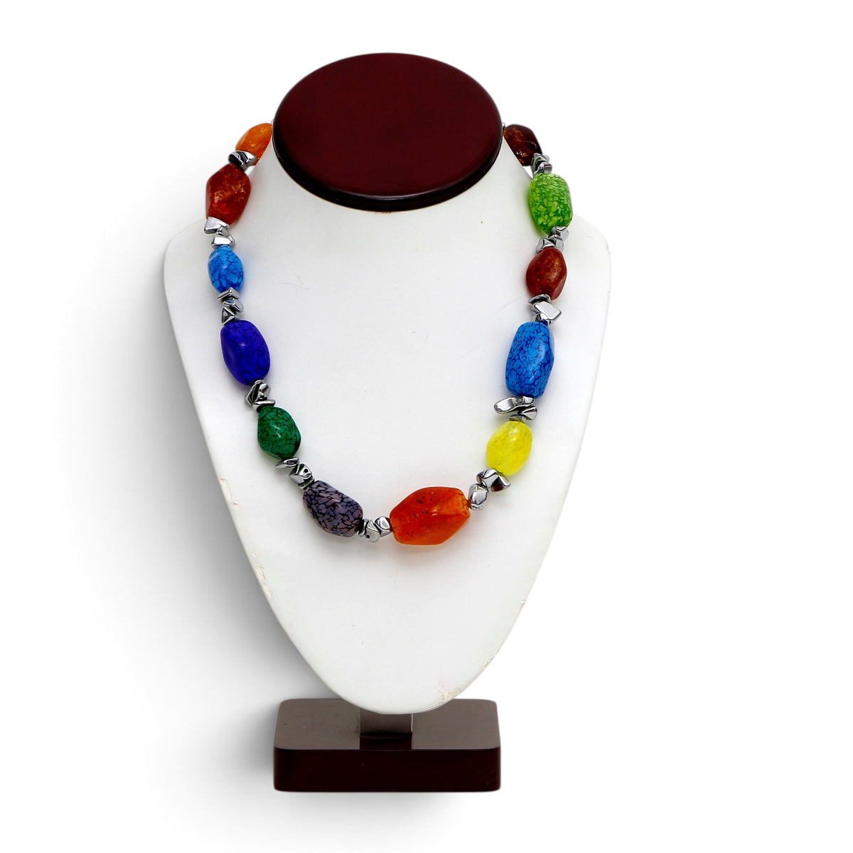 MURANO CORTE MURRINA: Authentic Murano Hand-Made Glass Necklace - Rainbow Design ASSORTED MULTI-COLOR
