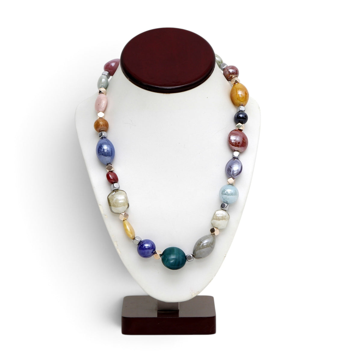 MURANO CORTE MURRINA: Authentic Murano Hand-Made Glass Necklace - DeLuxe Design ASSORTED MULTI-COLOR