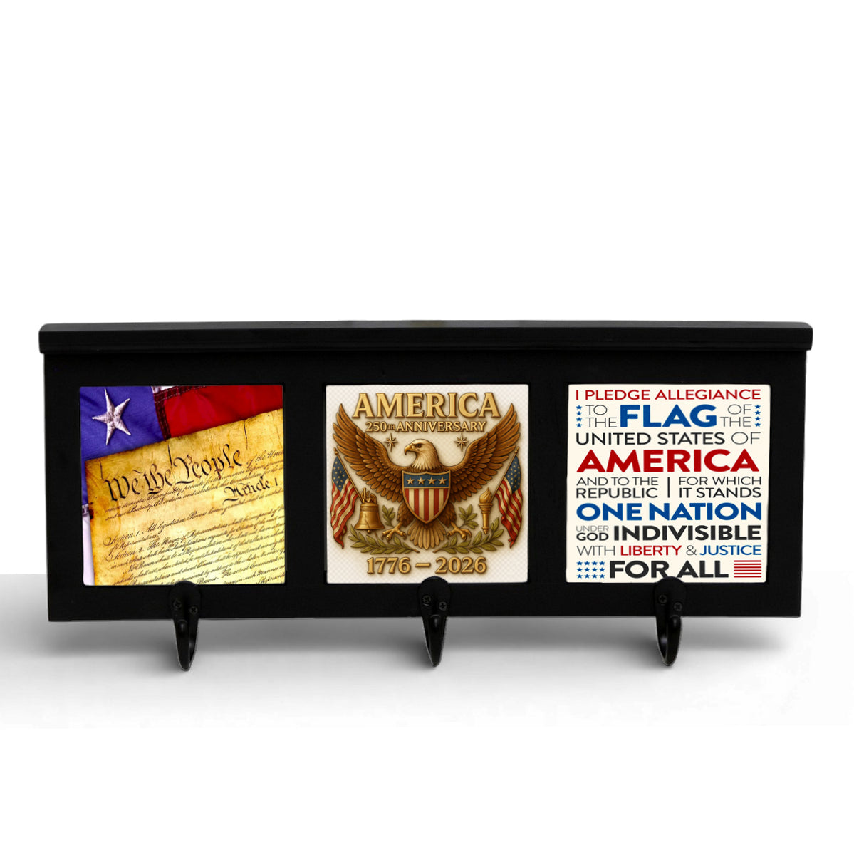 SUBLIMART: USA-250 Wood Coat Rack and Key Holder with three metal hooks
