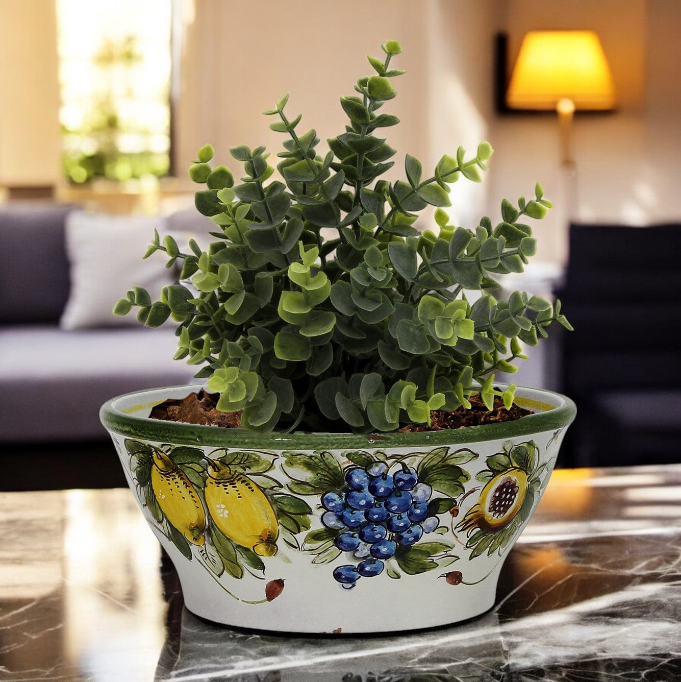 TOSCANA PLANTER CIOTOLA: Medium Round Tuscan Lown Bowl Planter 'Ciotolone' - Strong Terracotta indoor/outdoor freeze resistant - LIMONI FONDO MIELE Design