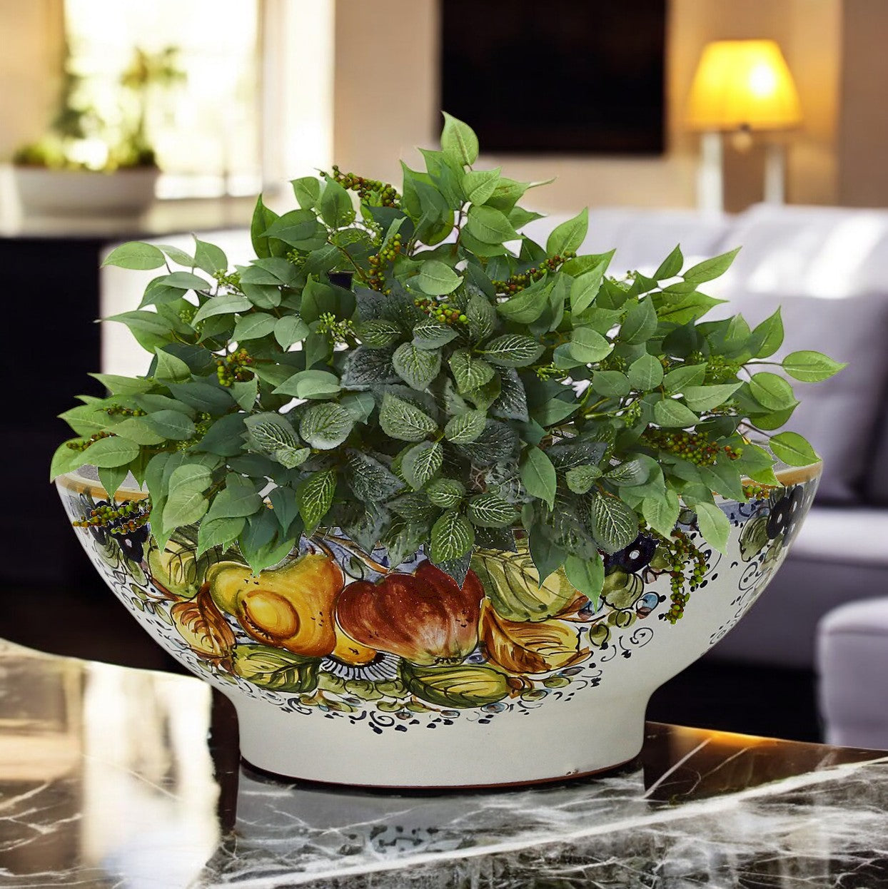 indoor bowl planter TOSCANA PLANTER CIOTOLA: Large Round Tuscan Lown Bowl Planter 'Ciotolo