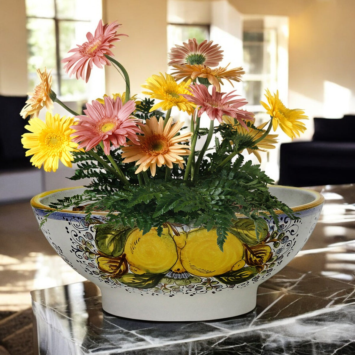 TOSCANA PLANTER CIOTOLA: Large Round Tuscan Lown Bowl Planter 'Ciotolone' - Strong Terracotta indoor/outdoor freeze resistant - POSITANO Design