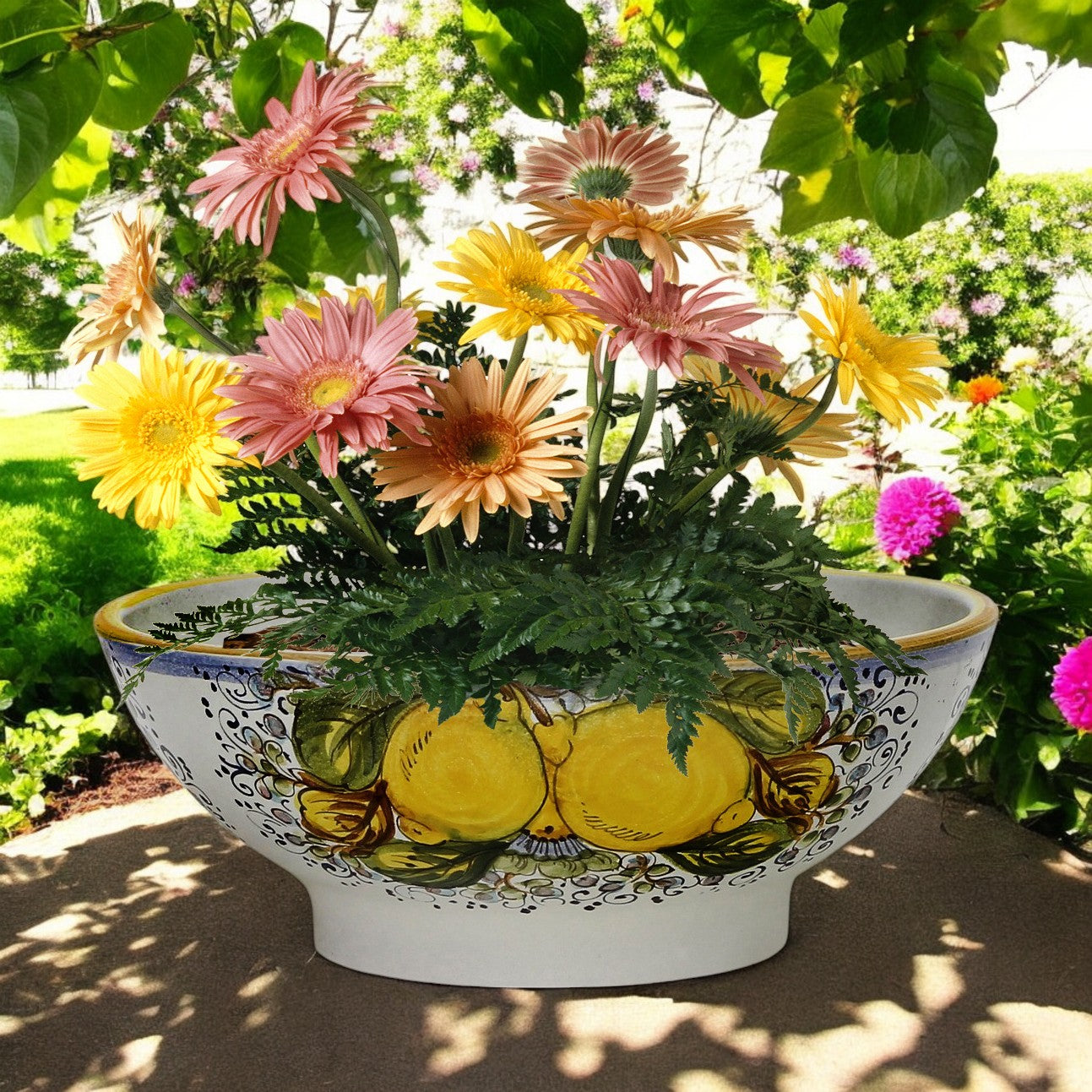 bowl planter indoor TOSCANA PLANTER CIOTOLA: Large Round Tuscan Lown Bowl Planter 'Ciotolo