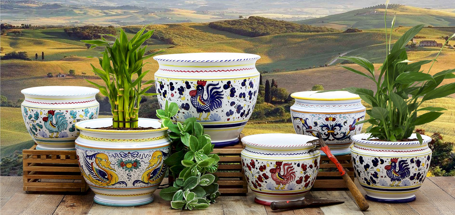 Deruta planters and Cachepots - Artistica - Deruta of Italy - Authentic Italian Hand Painted Ceramics.