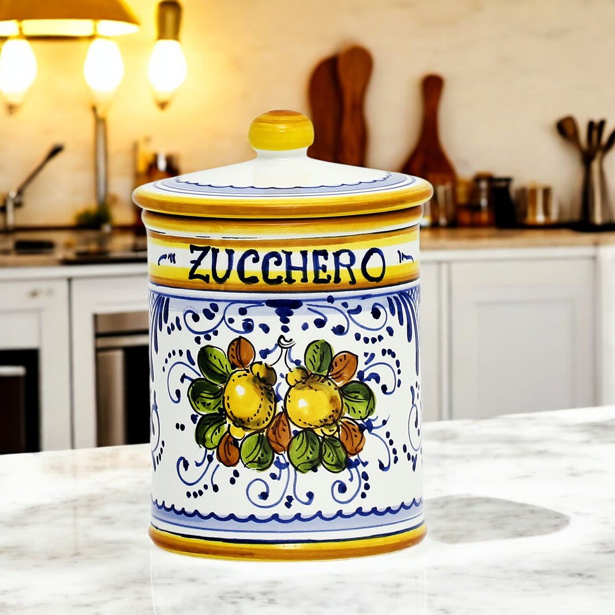 LIMONCINI: Tuscan Canister 'ZUCCHERO' (Sugar) lemon design - Artistica.com