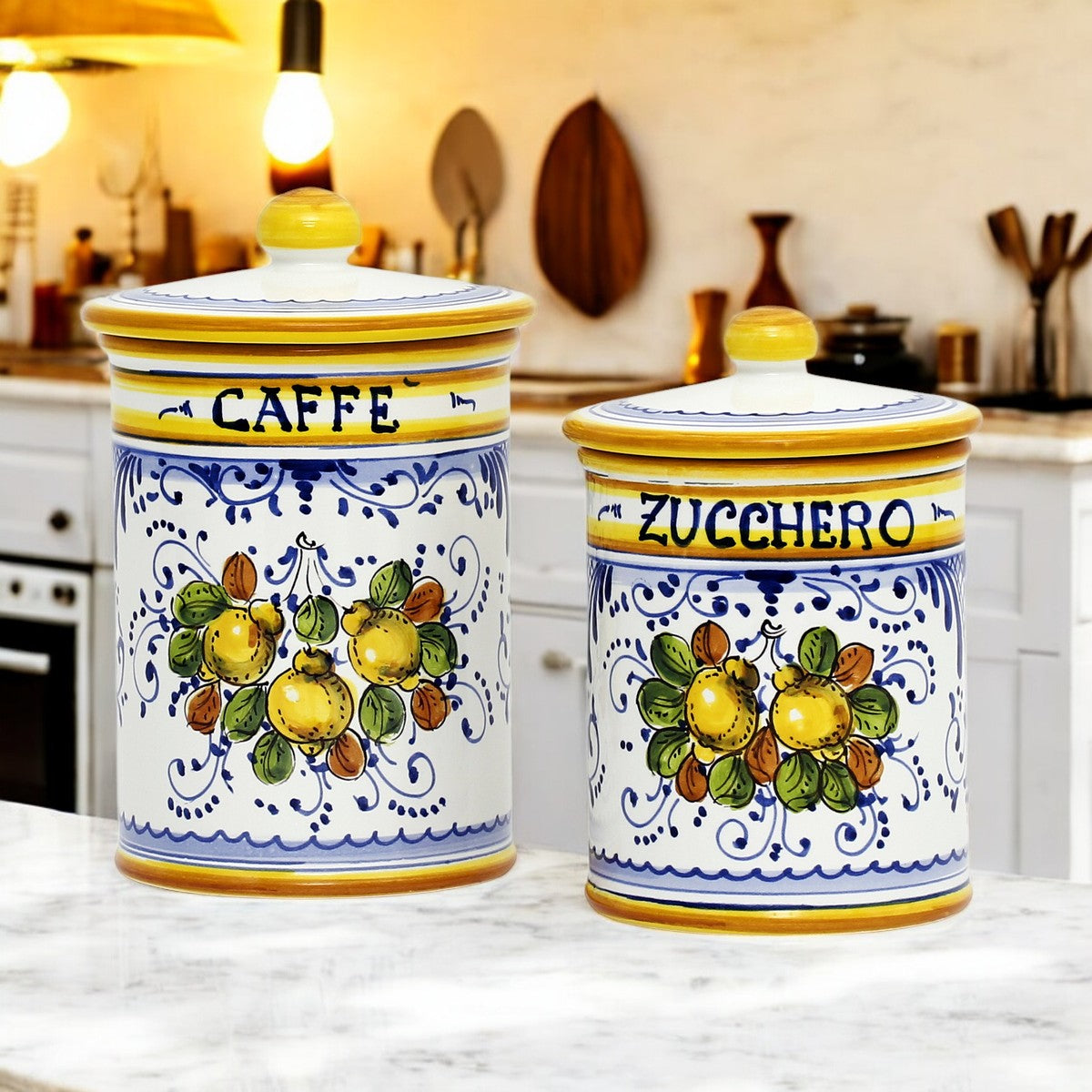 LIMONCINI: Tuscan Canister Set 'ZUCCHERO' & 'CAFFE' - Lemon design (Set of two as shown) - Artistica.com
