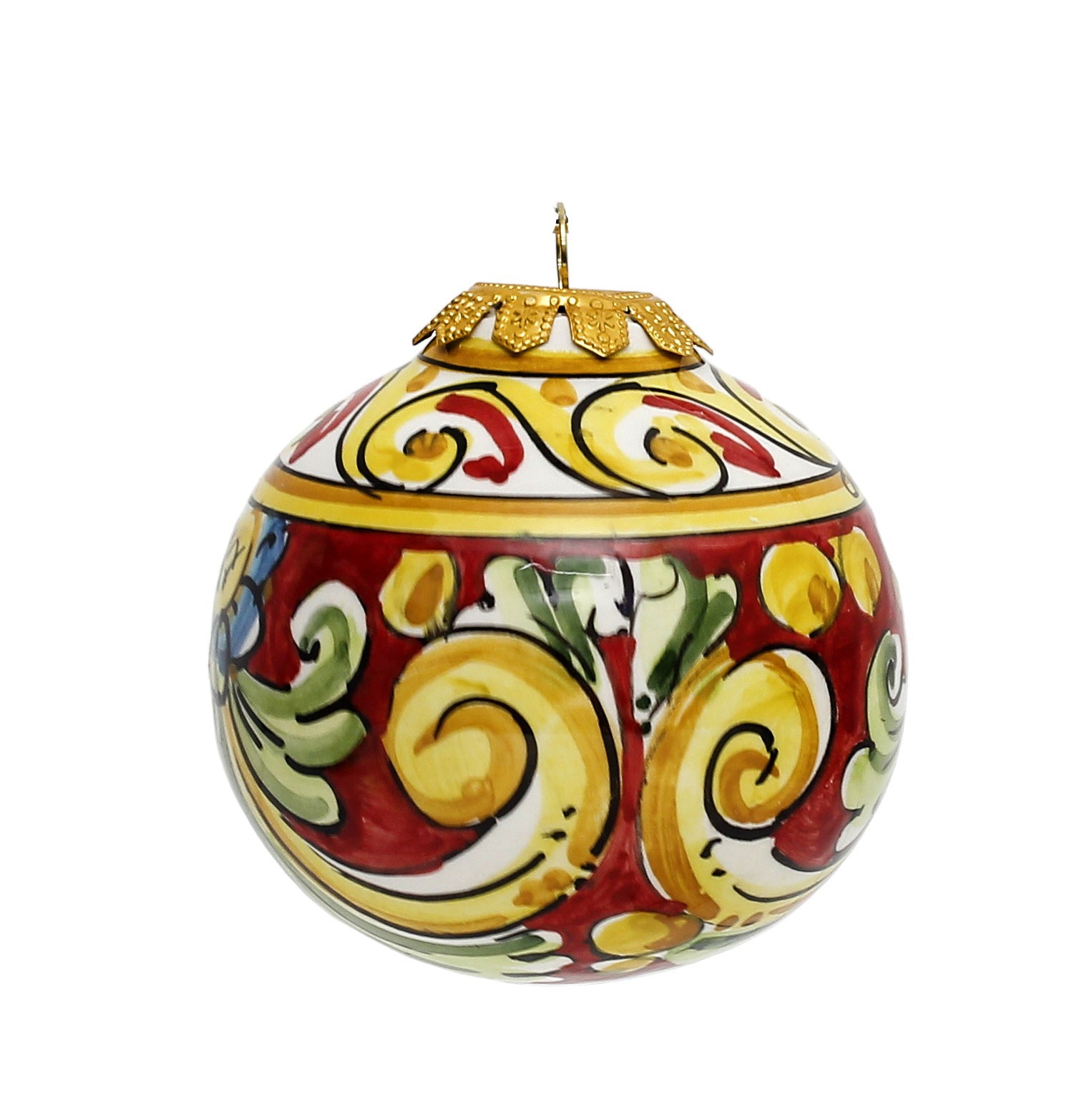 CHRISTMAS ORNAMENT: Caltagirone Round Ball (3.25" Ø) - RED