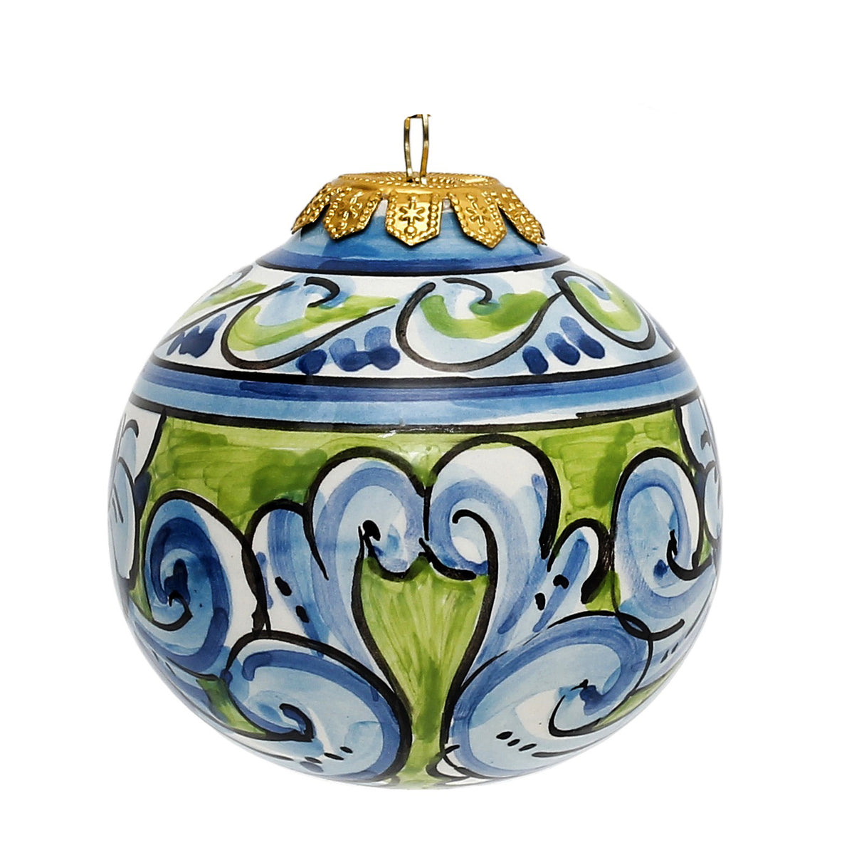 CHRISTMAS ORNAMENT: Caltagirone Round Ball (3.25" Ø) - VERDE-PISELLO