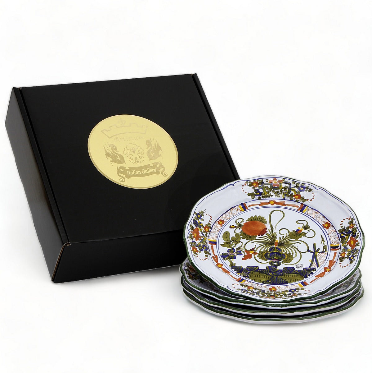 GIFT BOX: With Deruta Dinner Plate - FAENZA-CARNATION design (4 Pcs)