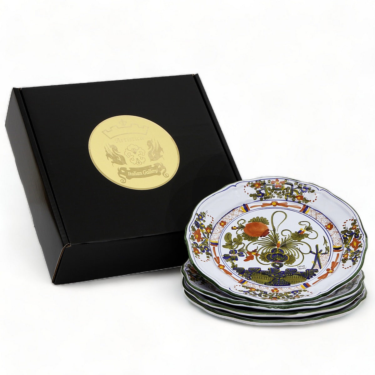 GIFT BOX: With Deruta Dinner Plate - FAENZA-GAROFANO design (4 Pcs)