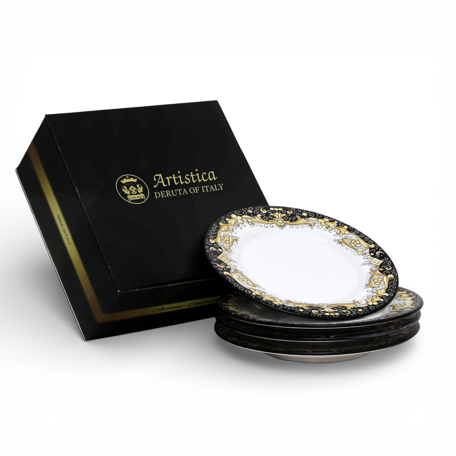 GIFT BOX: With DERUTA COLORI Salad Plate - BLACK/GOLD (Set of 4 Pcs) [R]