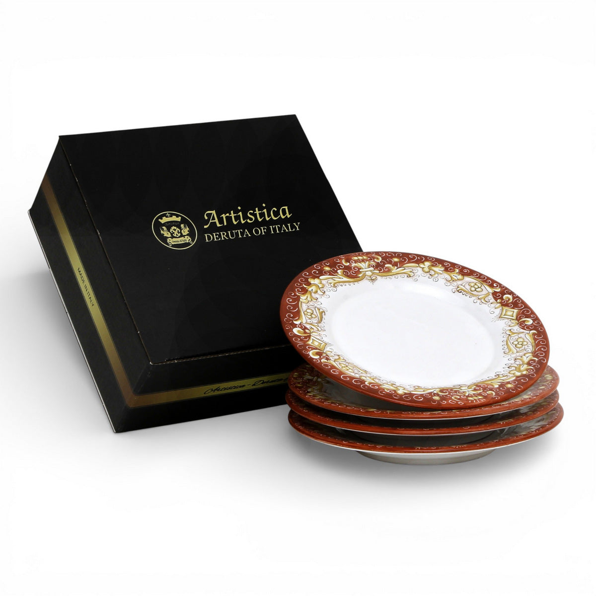 GIFT BOX: With DERUTA COLORI Salad Plates - CORAL RED (Set of 4 Pcs)