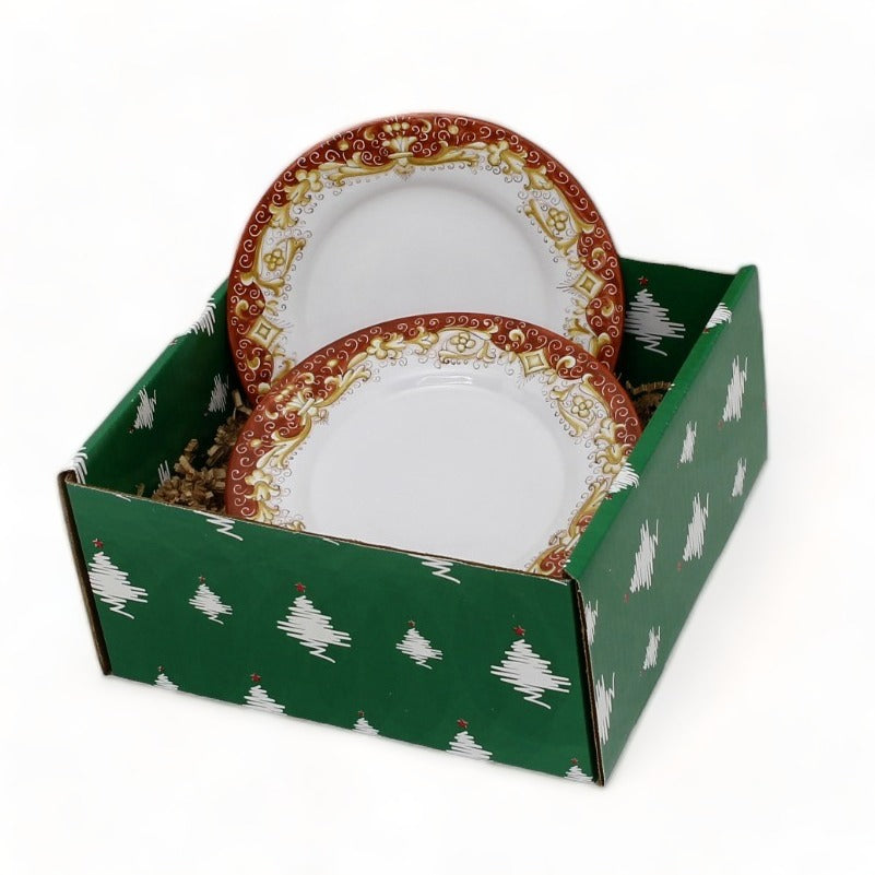 GIFT BOX CHRISTMAS: Green Gift Box with Deruta Colori Red Salad Plates (Set of 4 pcs)