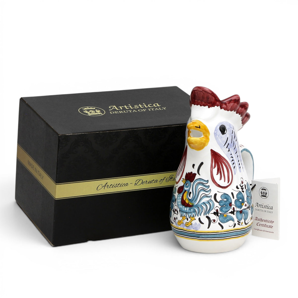 GIFT BOX: With authentic Deruta hand painted ceramic - Deruta GREEN Rooster Gallo Pitcher (1 Liter)
