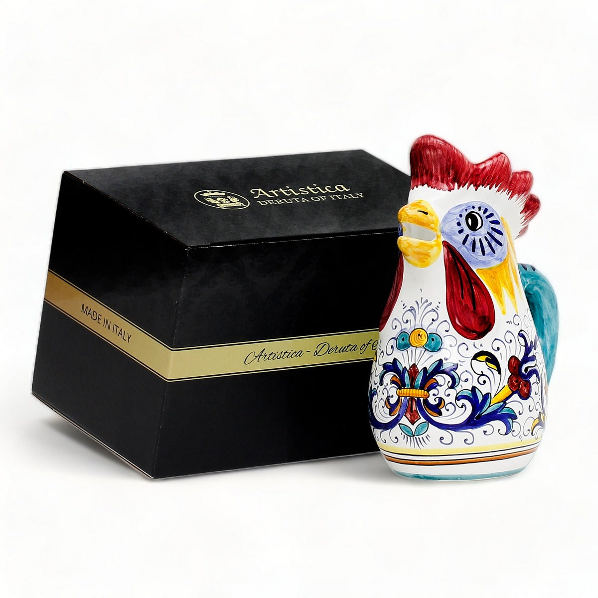 GIFT BOX: With authentic Deruta hand painted ceramic - Deruta Ricco Gallo Pitcher (1 Liter)