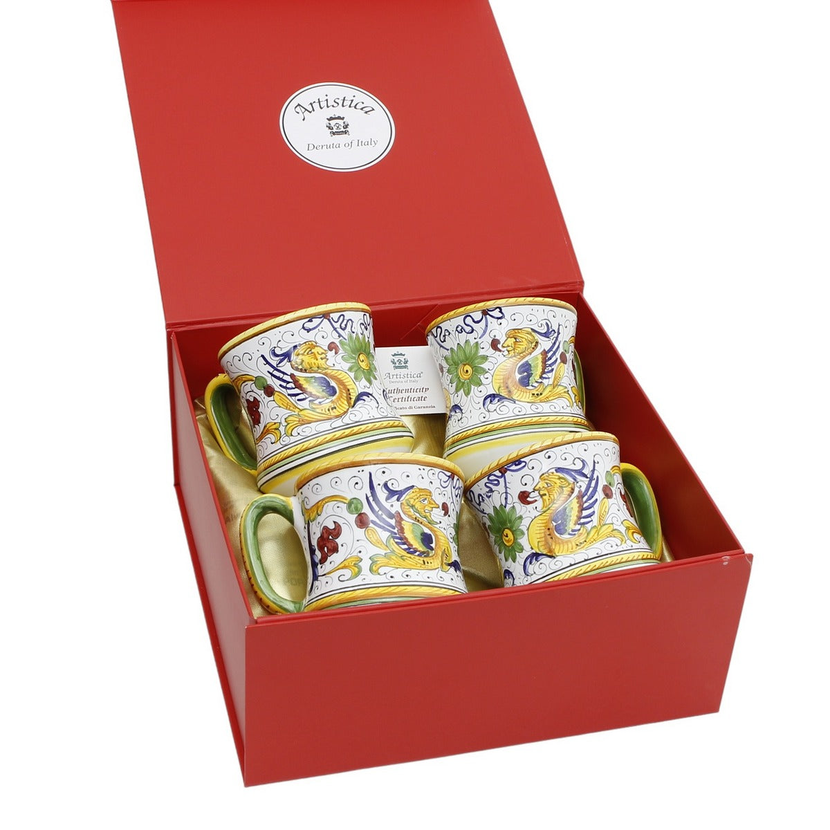 GIFT BOX: DeLuxe Glossy Red Gift Box with Raffaellesco Concave Mugs 12 Oz. (Set of 4 pcs)