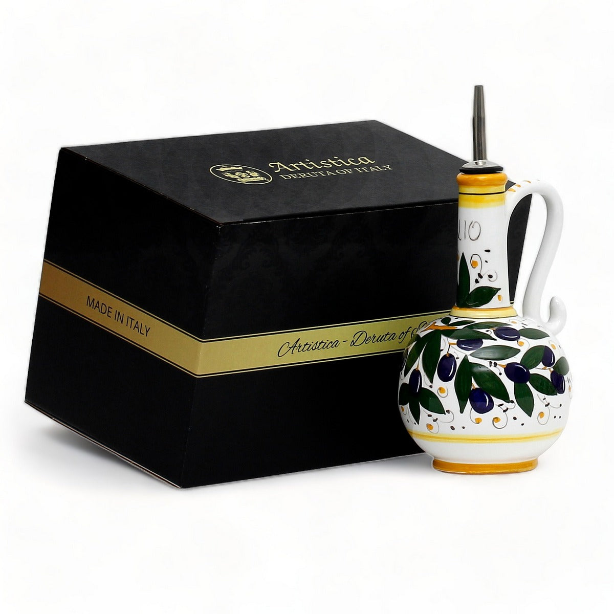 GIFT BOX: With authentic Deruta hand painted ceramic - OLIVA: OLIVE OIL BOTTLE DISPENSER DERUTA