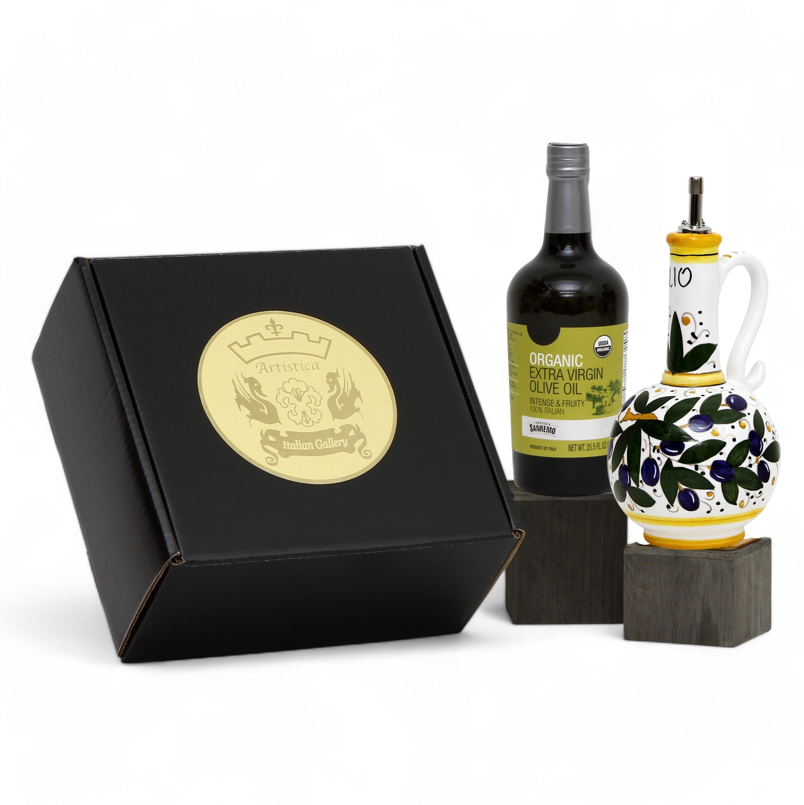 GIFT BOX: With Deruta Olive Oil Dispenser + EVOO bottle - OLIVE design