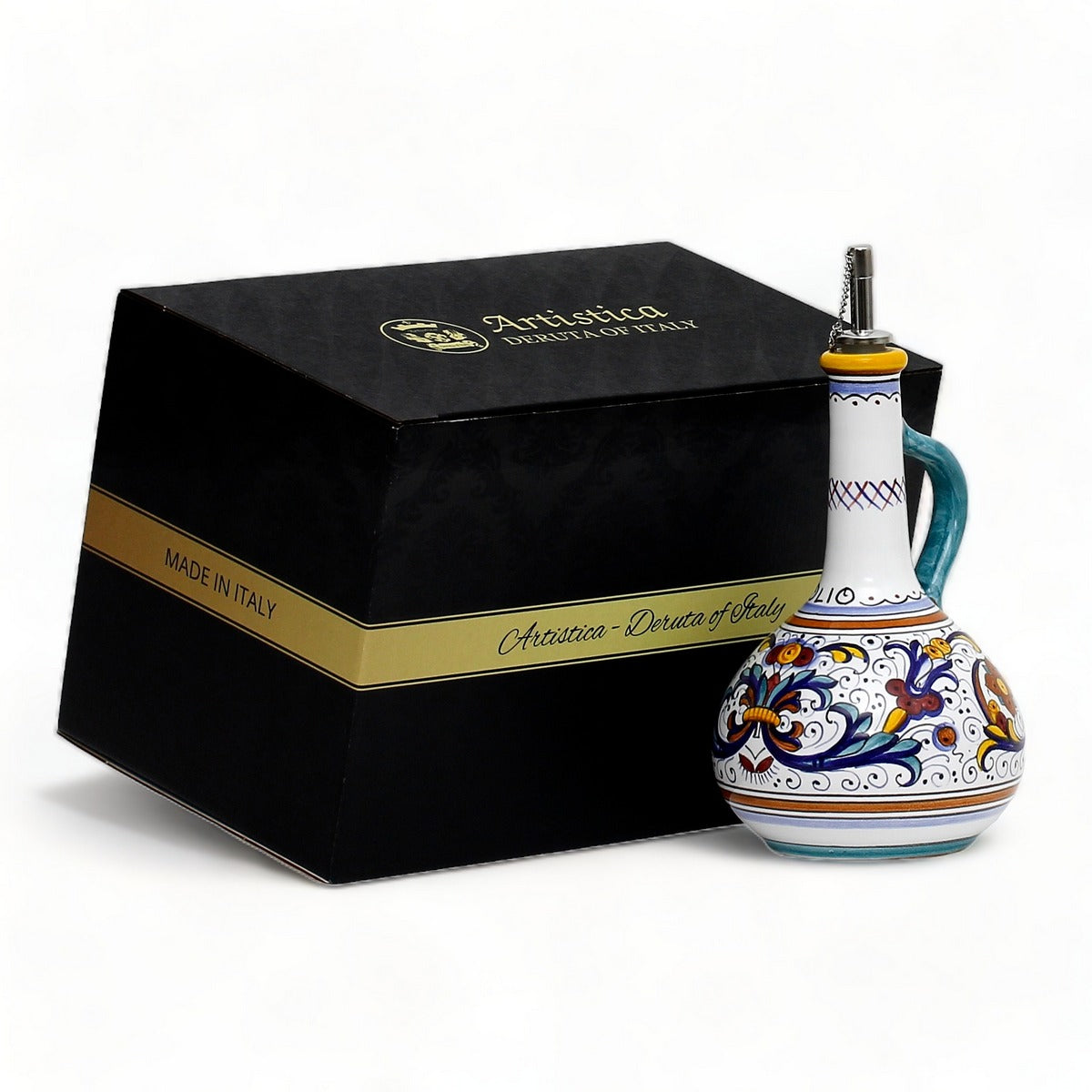 GIFT BOX: With authentic Deruta hand painted ceramic - Olive Oil Dispenser Ricco Deruta Design