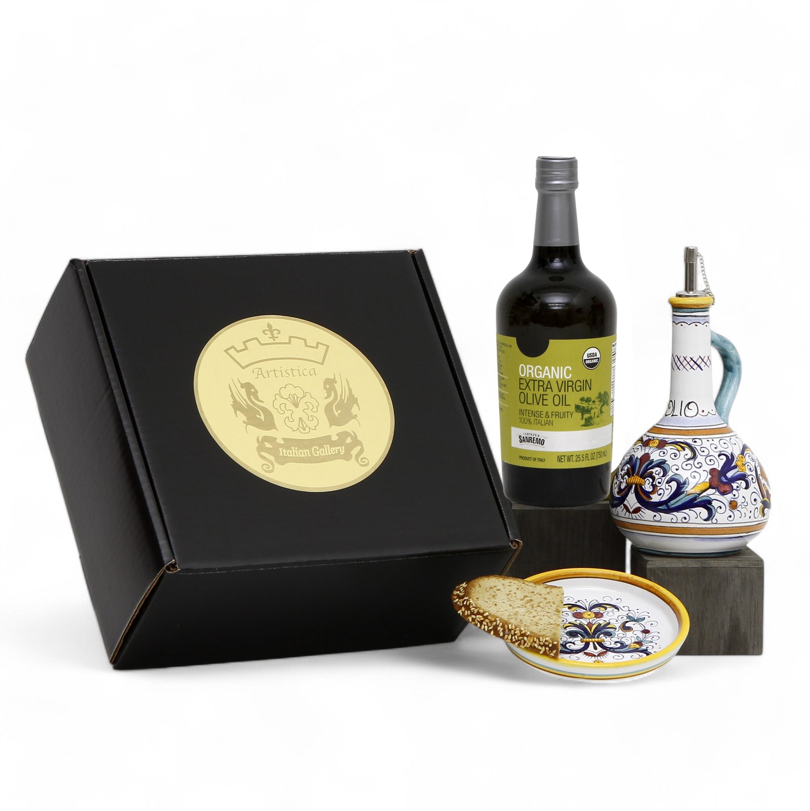 GIFT BOX: With Deruta Olive Oil Dispenser + Saucer/Dipping Bowl + EVOO bottle - RICCO DERUTA design