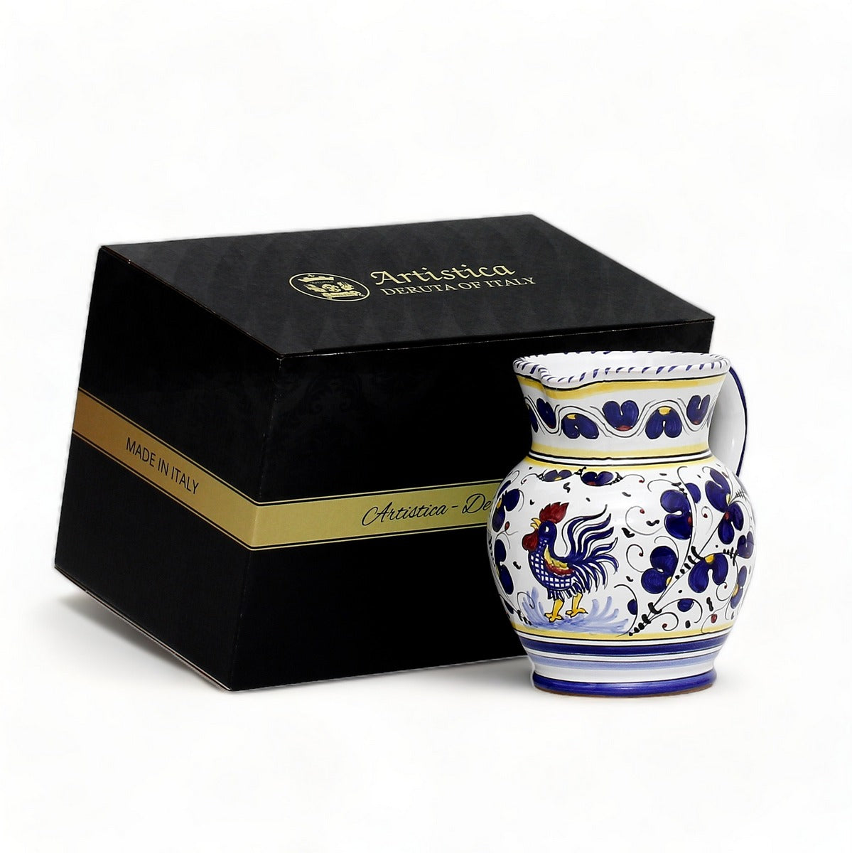 GIFT BOX: With authentic Deruta hand painted ceramic - Pitcher Blue Rooster Design
