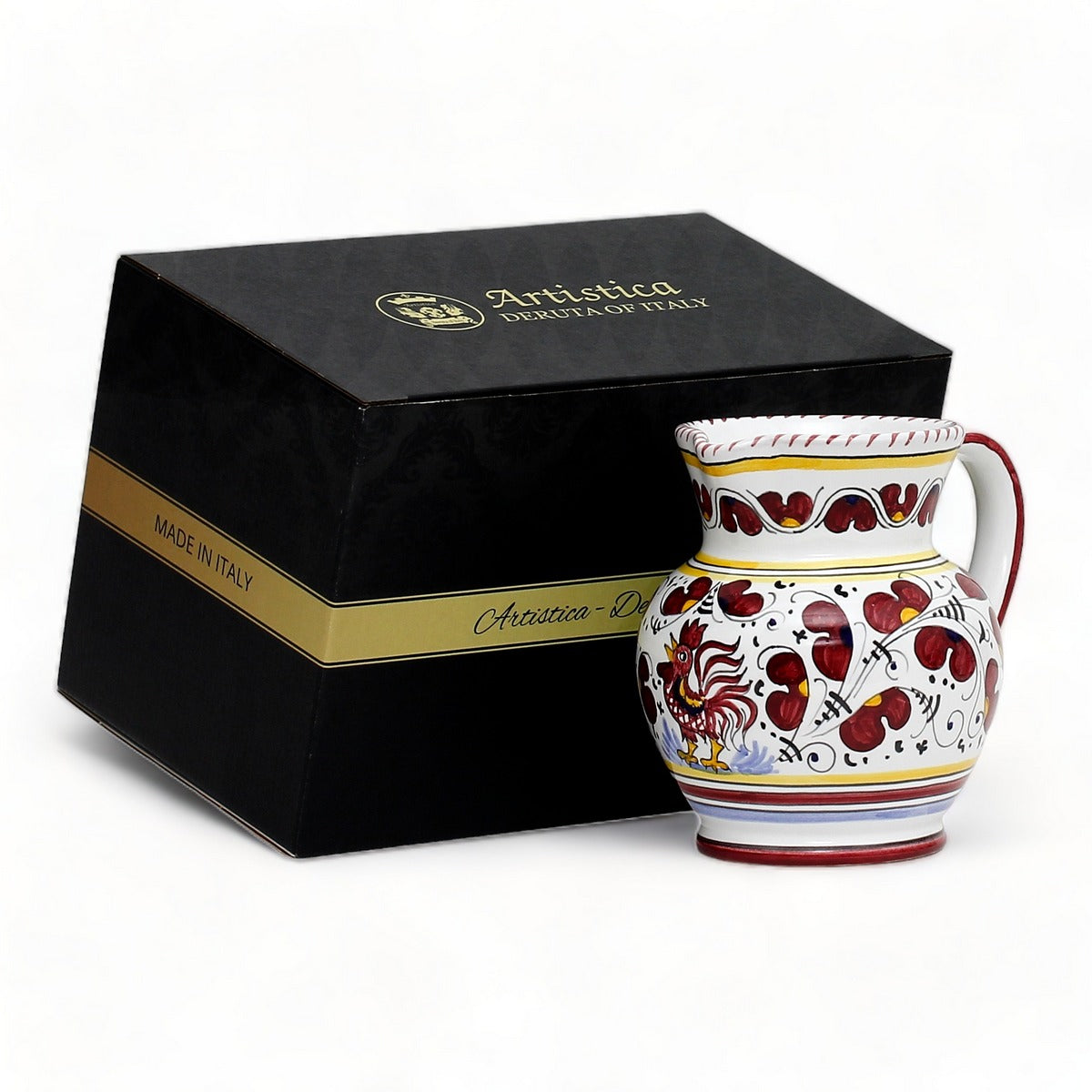 GIFT BOX: With authentic Deruta hand painted ceramic - Pitcher Red Rooster Design