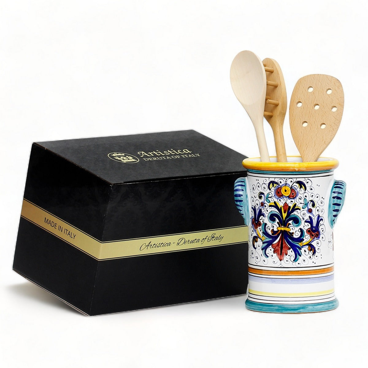 GIFT BOX: With authentic Deruta hand painted ceramic - RICCO DERUTA: UTENSIL HOLDER
