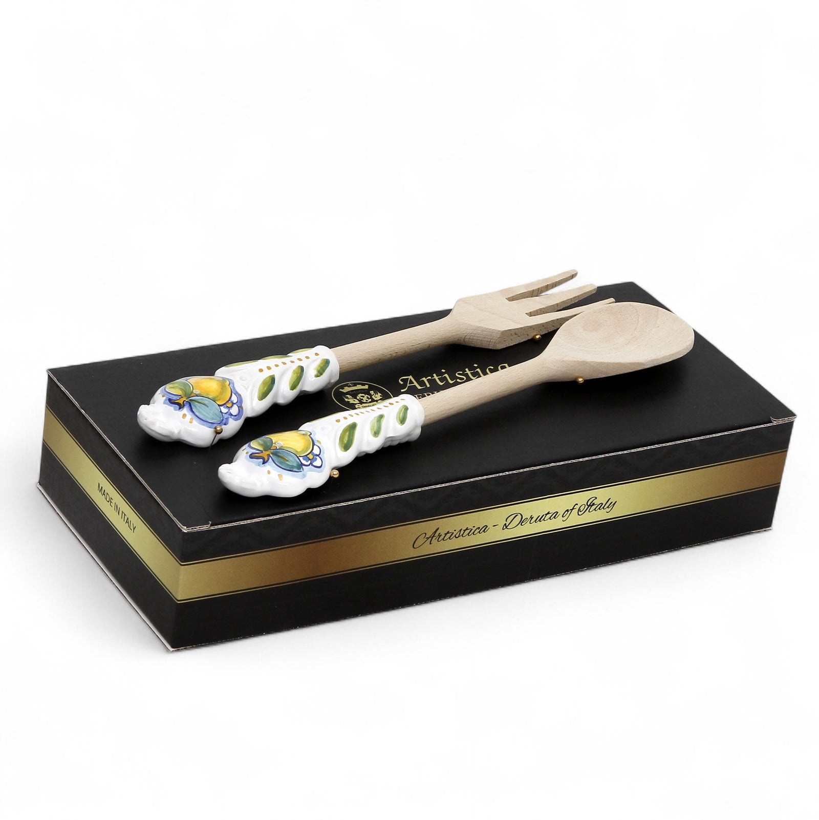 GIFT BOX: Deruta Ceramic and Hard Wood Serving Utensils Set - Positano Lemons Design