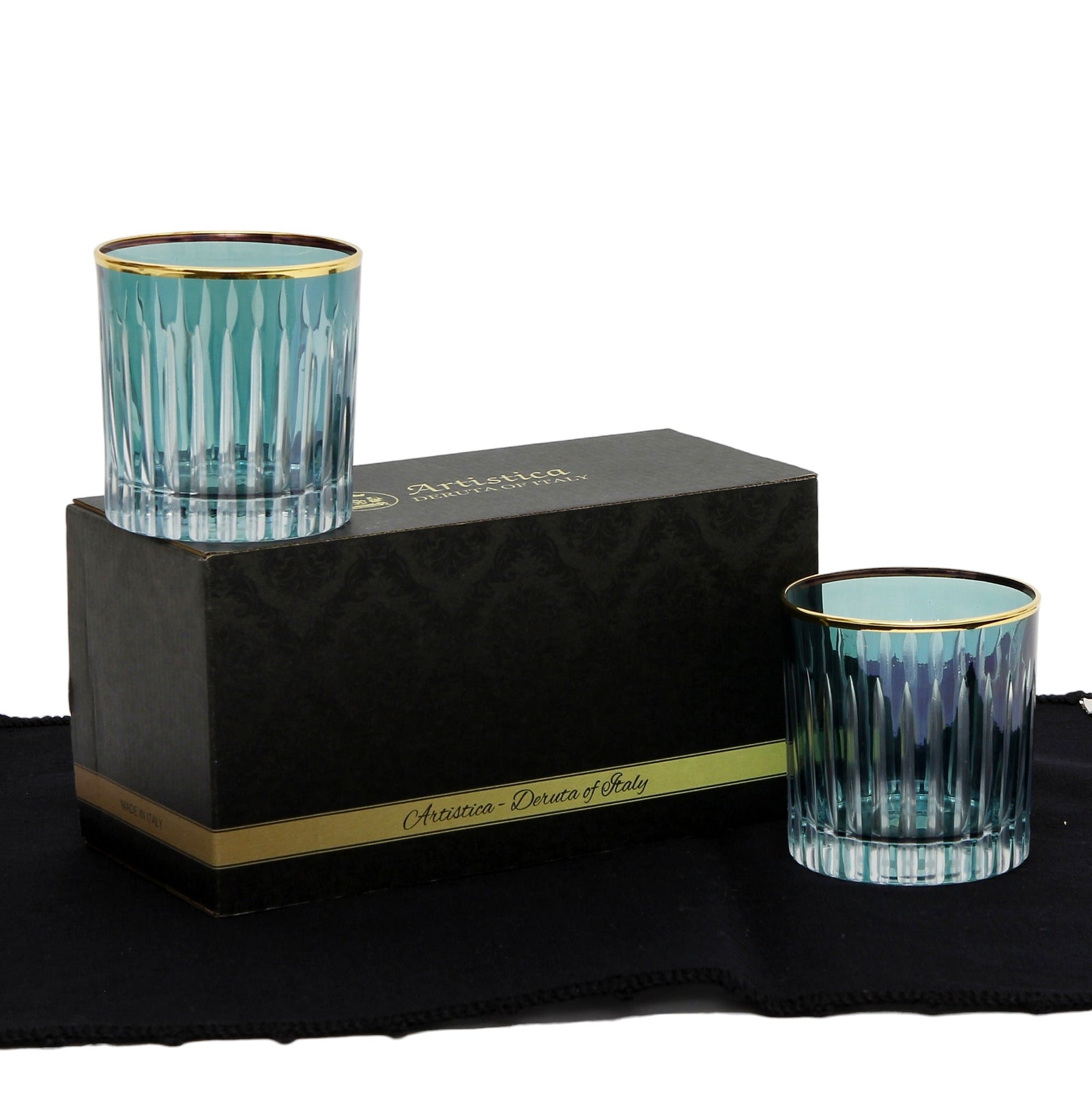 GIFT BOX With two Exquisite Italian Crystal Glass for Whiskey/Old Fashion featuring a 24 Carat Gold Rim
