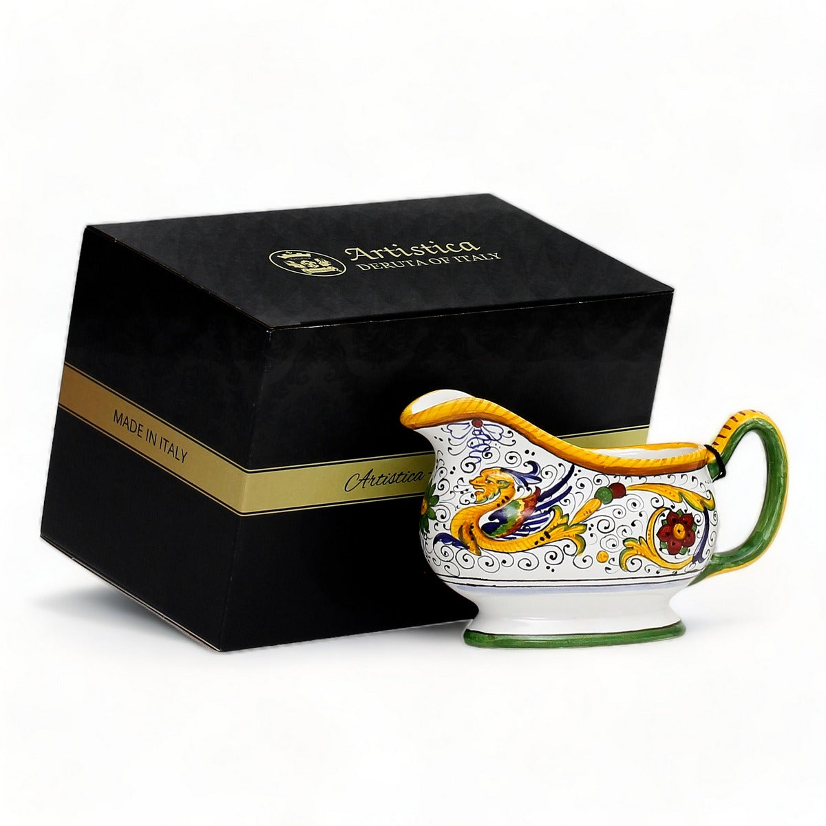GIFT BOX: With authentic Deruta hand painted ceramic - Gravy Sauce Boat Raffaellesco Design
