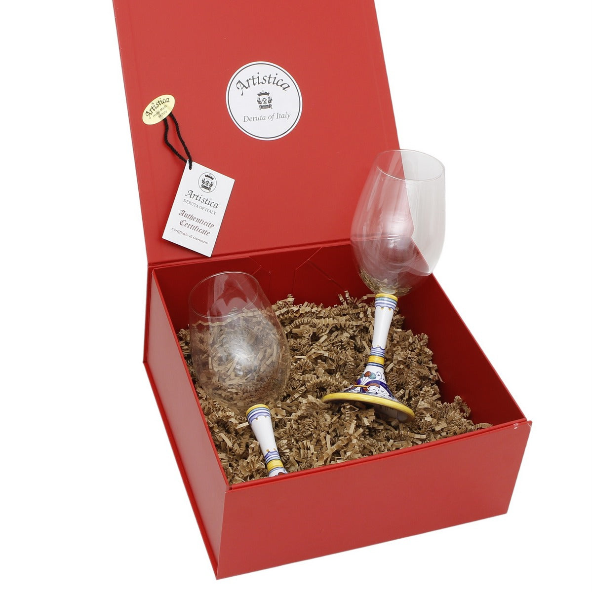GIFT BOX: DeLuxe Glossy Red Gift Box with DERUTA STEMWARE: PINOT GLASS ...