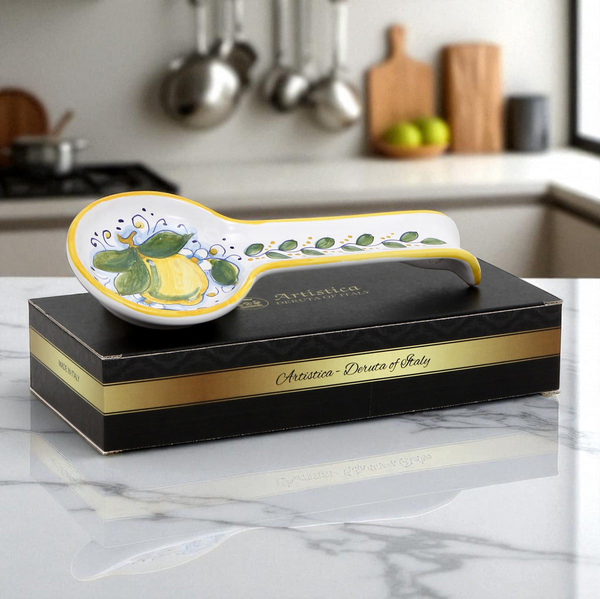 GIFT BOX: With authentic Deruta hand painted ceramic - DERUTA: Spoon rest LIMONI
