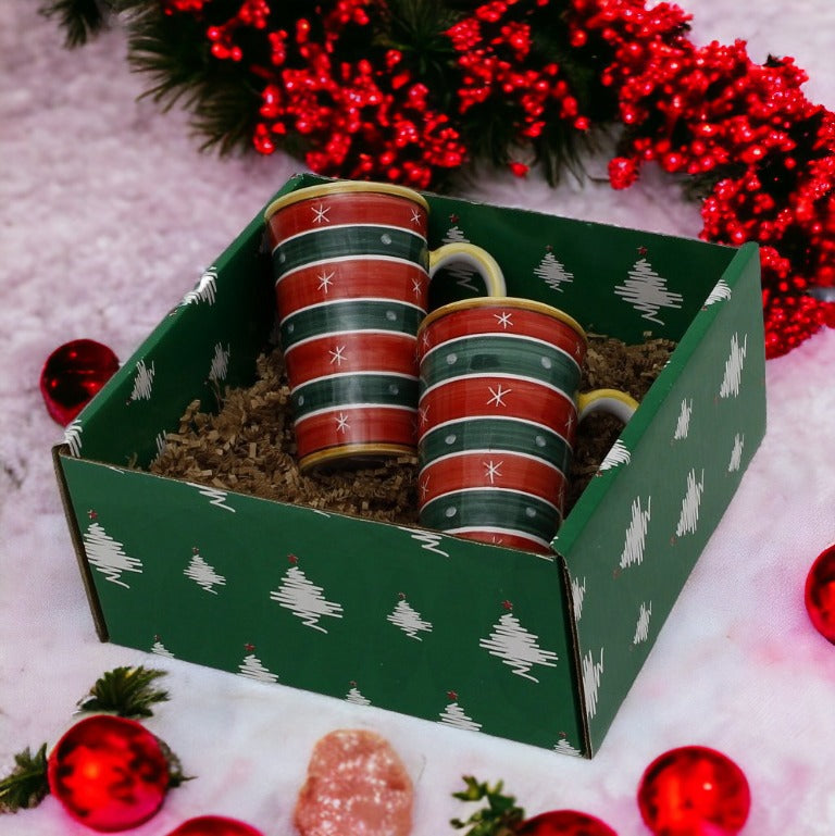 GIFT BOX CHRISTMAS: Green Gift Box with Christmas Tall Mug 16 OZ (Set of 2)