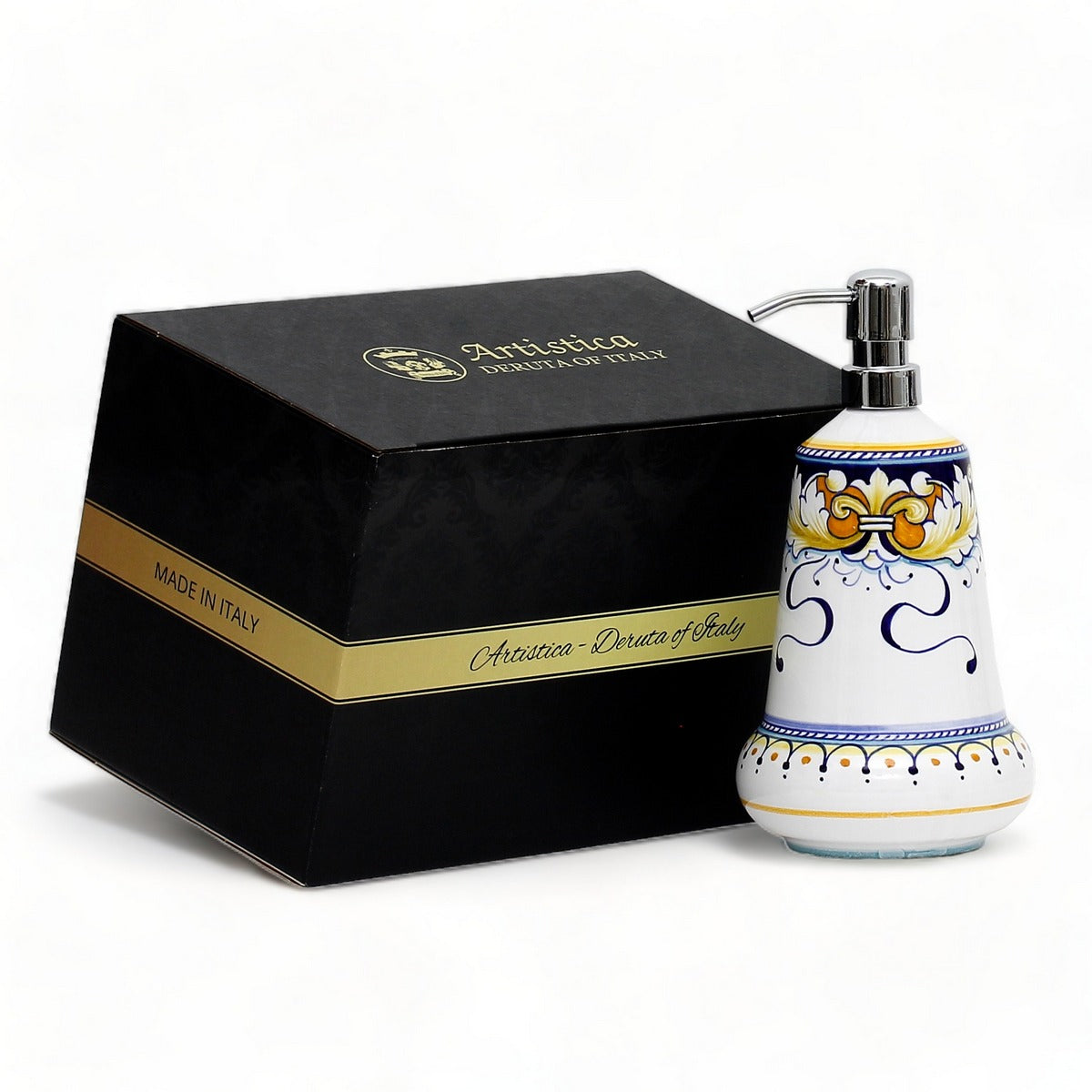 GIFT BOX: With authentic Deruta hand painted ceramic - Liquid Soap/Lotion Dispenser Foglie Design