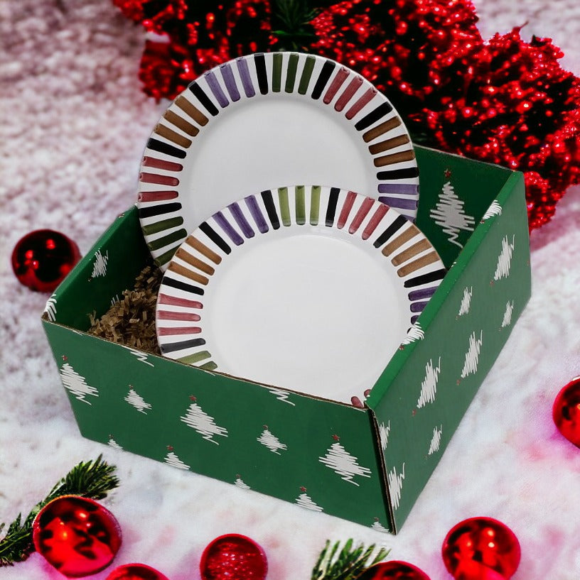 GIFT BOX CHRISTMAS: Green Gift Box with Deruta Bello Salad Plates (Set of 4 pcs)