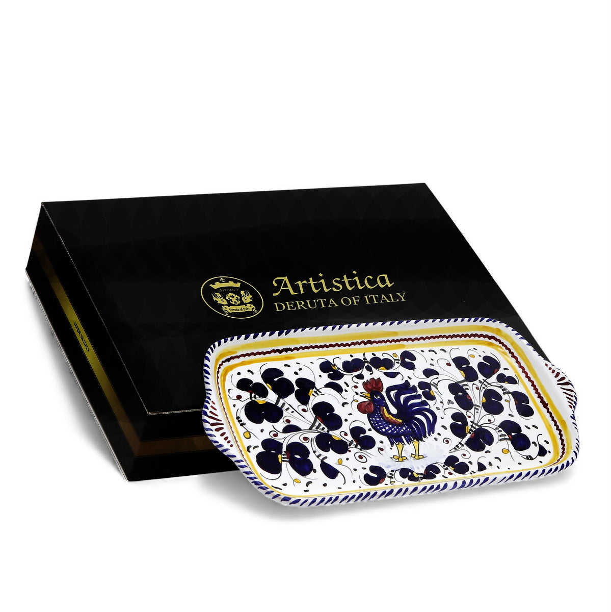 GIFT BOX: With ORVIETO BLUE ROOSTER Rectangular Tray