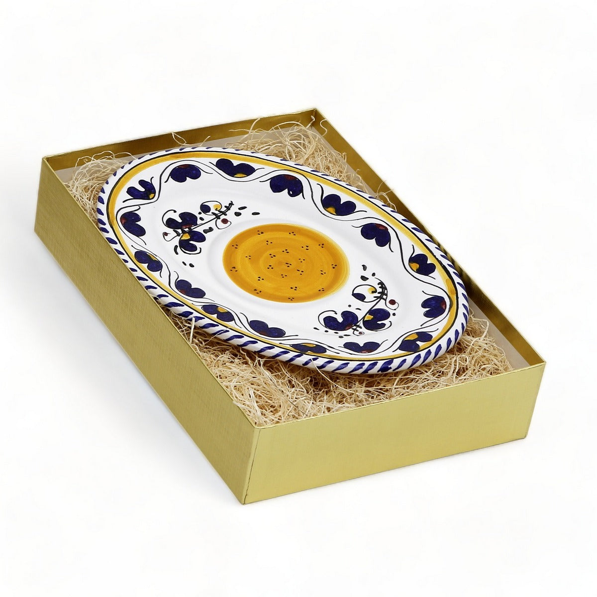 LOVE.ly: Deruta Small Oval Plate with 12 Baci Perugina - ORVIETO BLUE ROOSTER design