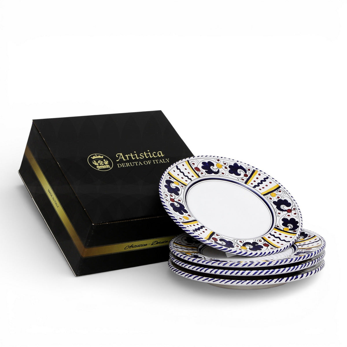 GIFT BOX: ORVIETO BLUE ROOSTER: Salad Plate - White Center (Set of 4 Pcs)