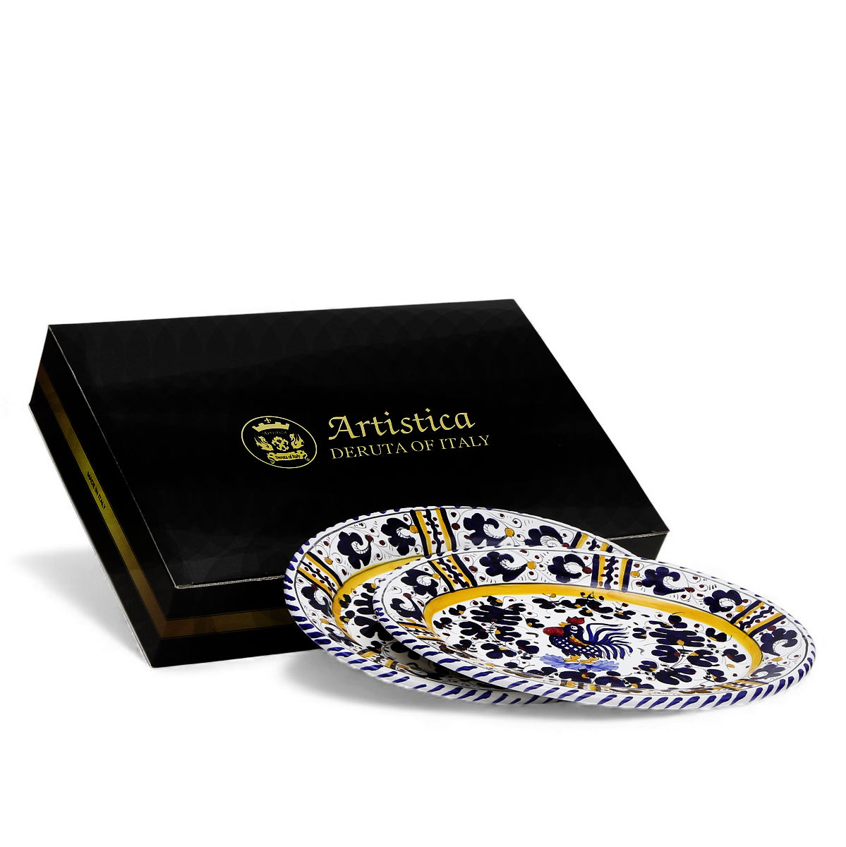 GIFT BOX: With ORVIETO BLUE ROOSTER Oval Plate (Set of 2 Pcs)