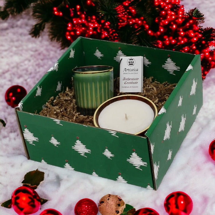 GIFT BOX CHRISTMAS: Green Gift Box with Italian Crystal Candles (Set of 2 pcs)
