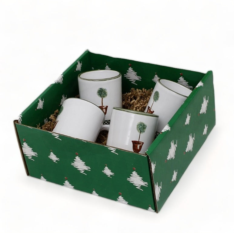 GIFT BOX CHRISTMAS: Green Gift Box with Deruta Giardino Mugs (Set of 4 pcs)