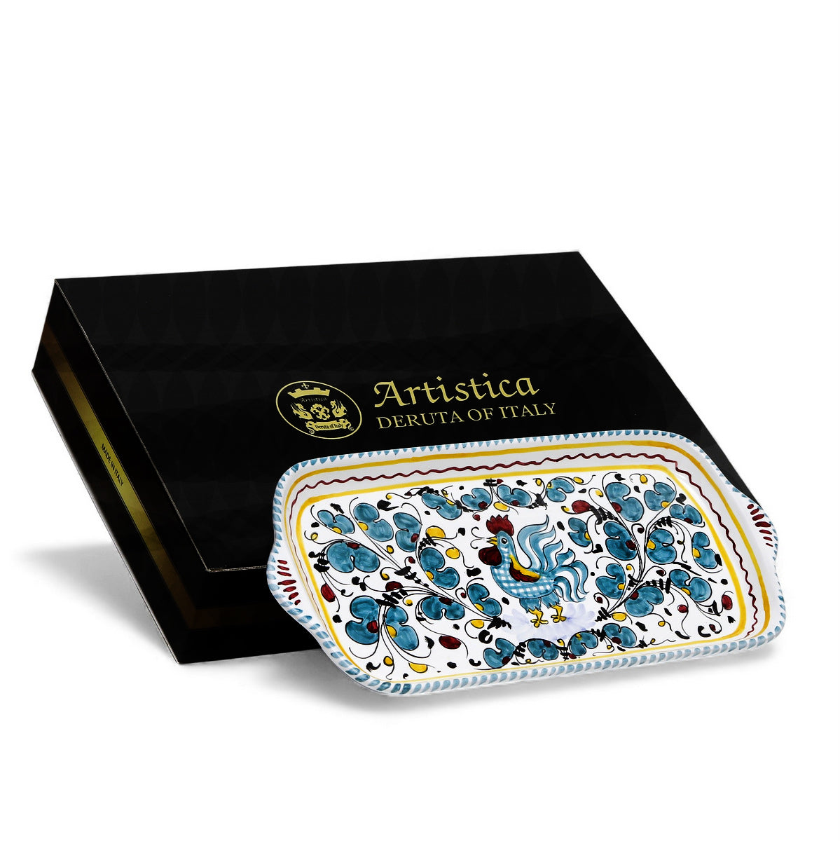 GIFT BOX: With ORVIETO GREEN ROOSTER Rectangular Tray
