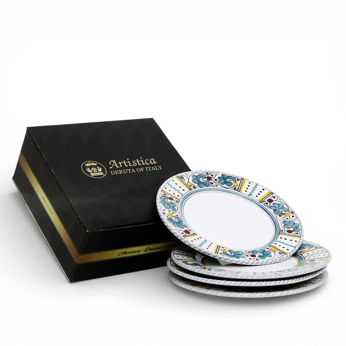 GIFT BOX: ORVIETO GREEN ROOSTER Salad Plates White Center (Set of 4 Pcs)