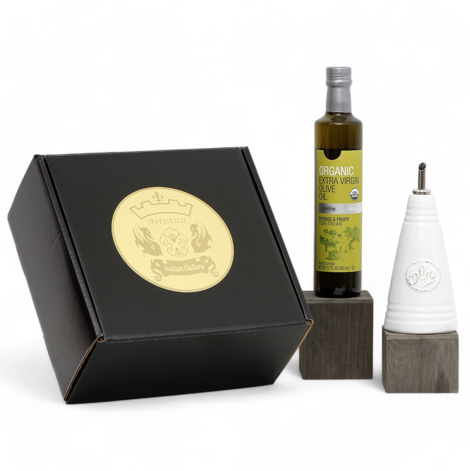 GIFT BOX: With VIETRI Olive Oil Dispenser + EVOO bottle - LASTRA WHITE Design