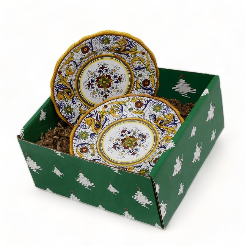 GIFT BOX CHRISTMAS: Green Gift Box with Deruta Raffaellesco Deluxe Salad Plates (Set of 4 pcs)