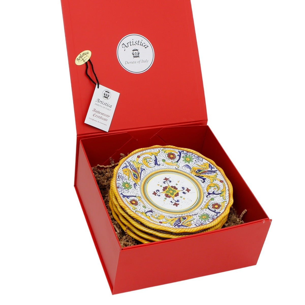 GIFT BOX: DeLuxe Glossy Red Gift Box with Raffaellesco Salad Plates (Set of 4 pcs)